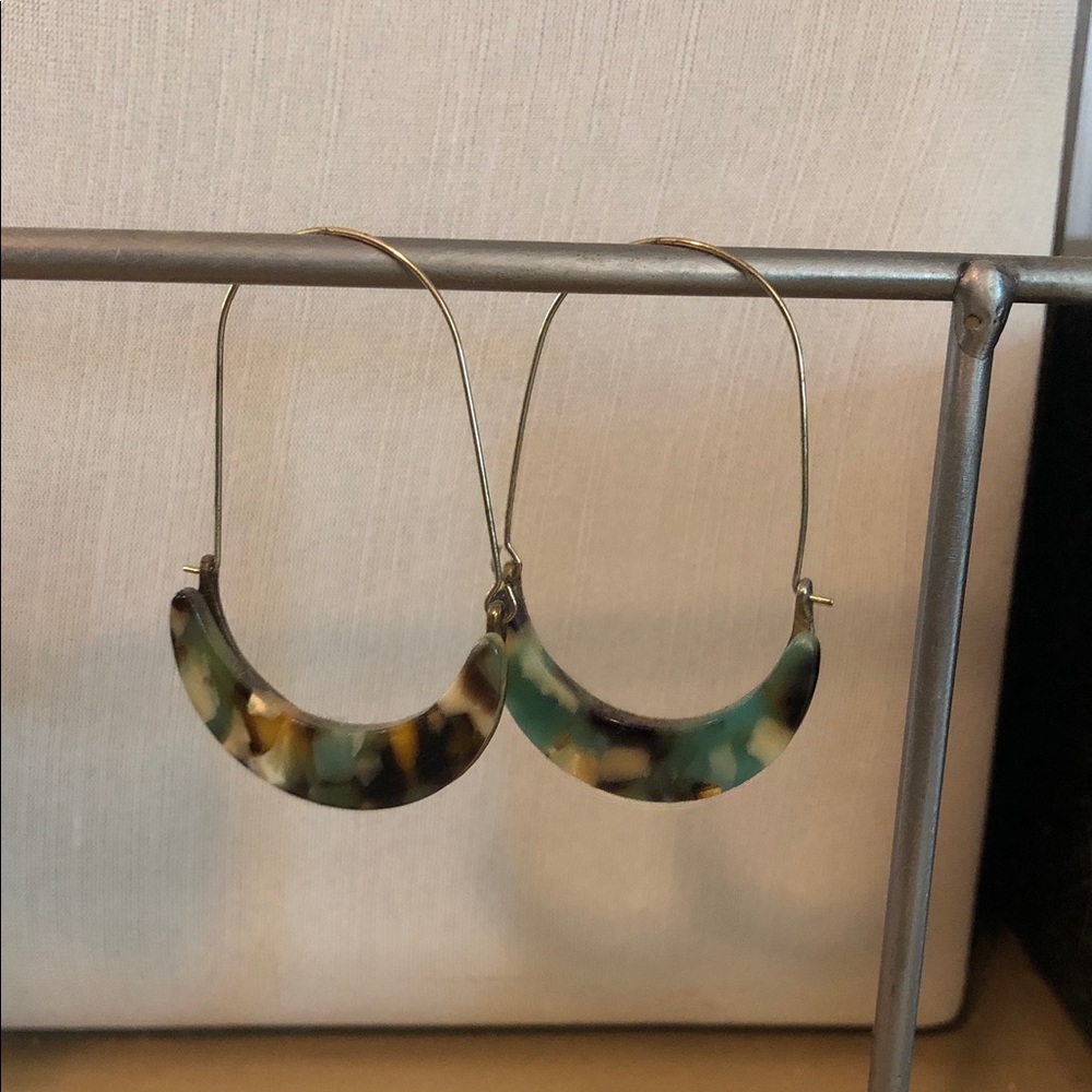Green Tortoise Crescent Hoop Earrings